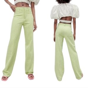 ZARA Gingham Green and White  StraightLeg Pants Size Medium NWT